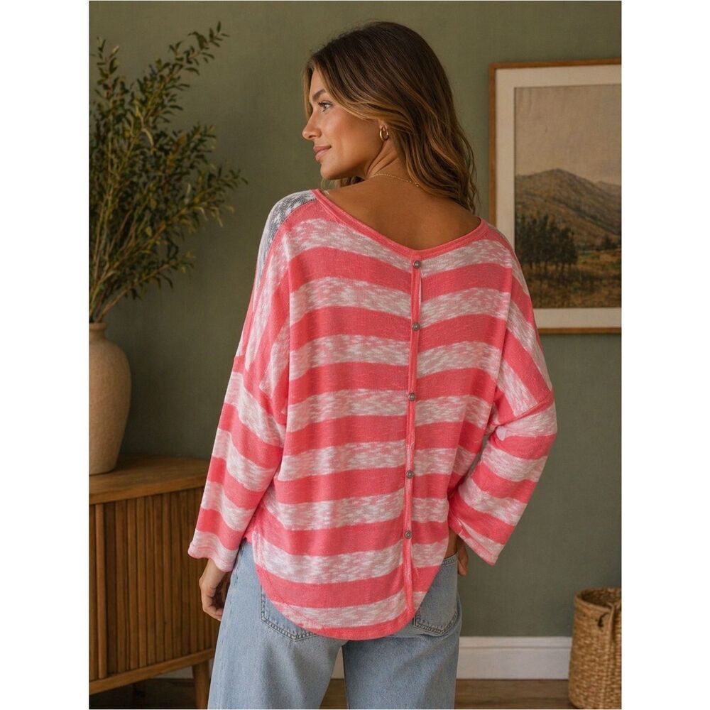 Anthropologie edge Striped Knit Top in Pink and White